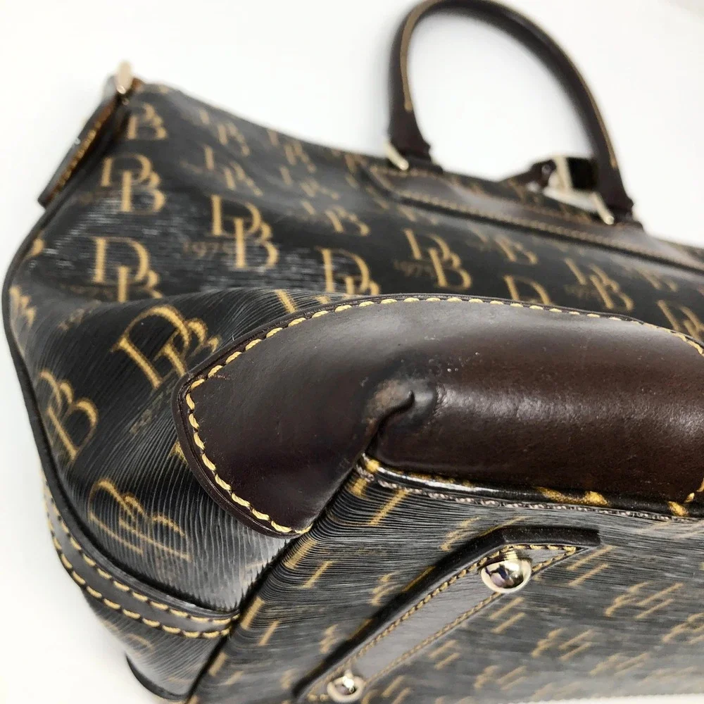 Dooney & Bourke Gretta Monogram Satchel Florentine Vacchetta Leather Brown Bag